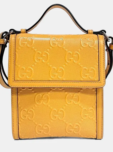 Gucci Yellow Leather Gg Embossed Messenger Bag