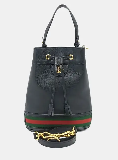Gucci Black Leather Ophidia Small Bucket Bag