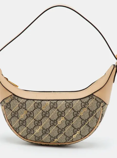 Gucci Ophidia Mini GG Beige/Brown GG Supreme Canvas Horsebit Print Half Moon Hobo