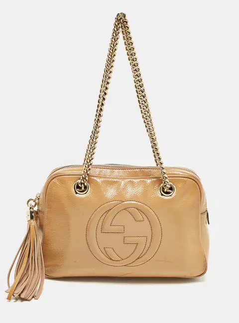 Gucci Soho Disco Beige Patent Leather Camera Bag