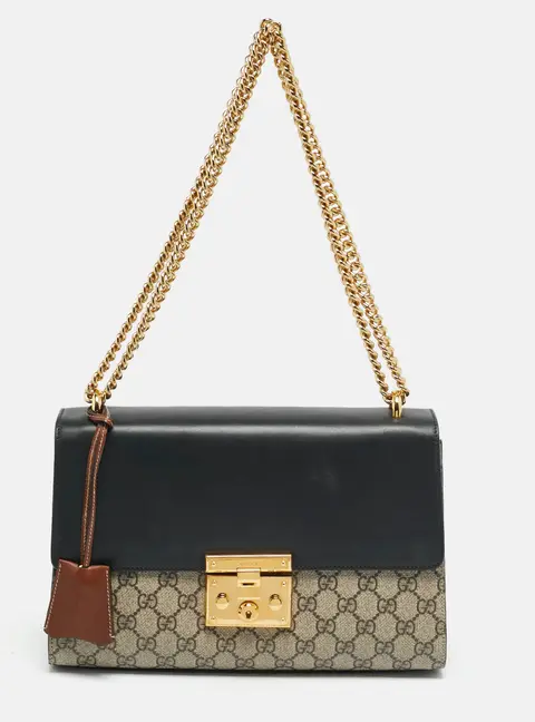 Gucci Padlock Medium Black/Beige GG Supreme Canvas and Leather Shoulder Bag