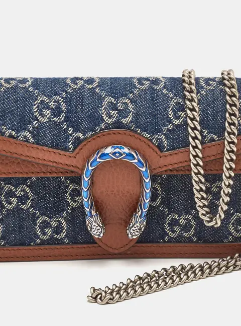 Gucci Dionysus Super Mini Navy Blue/Brown GG Denim and Leather Shoulder Bag