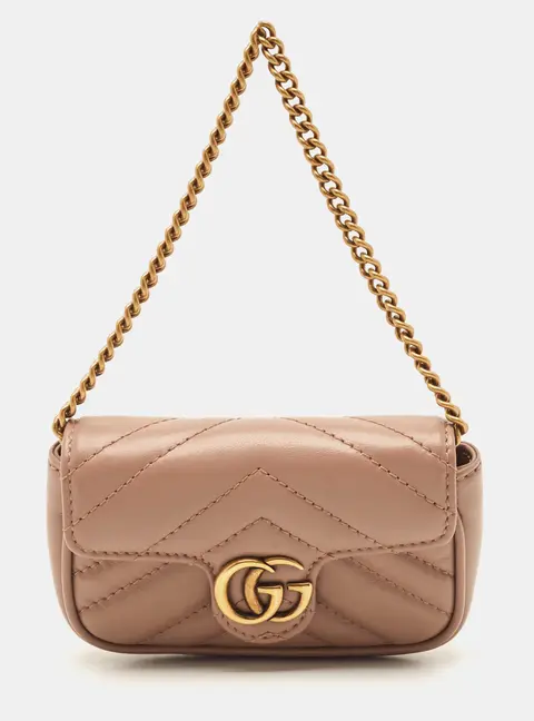 Gucci GG Marmont Beige Matelass&eacute; Leather Coin Purse with Chain