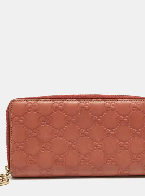 Gucci Peach Guccissima Leather Zip Around Wallet