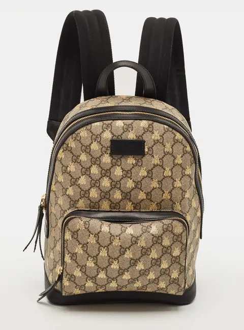Gucci Day Bees Small Black/Beige GG Supreme Canvas and Leather Backpack