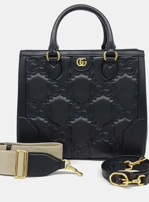 Gucci Black Leather Matrasse Top Handle Bag
