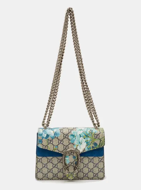 Gucci Dionysus Mini Blue GG Supreme Blooms Canvas and Suede Bag