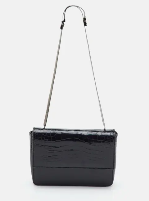 Gucci Black Croc Embossed Leather Vintage Flap Shoulder Bag