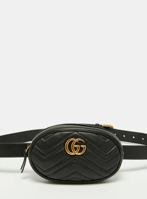 Gucci GG Marmont Black Matelass&eacute; Leather Belt Bag