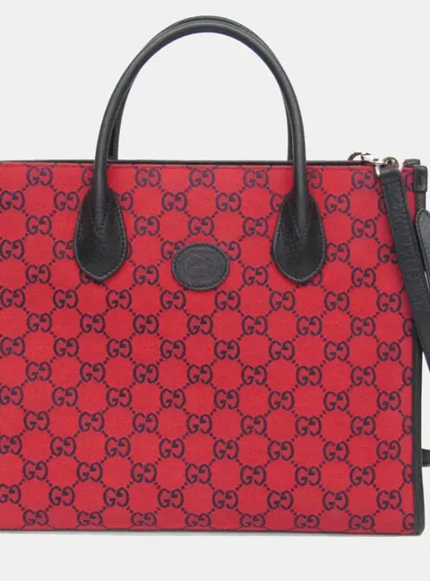 Gucci Interlocking G Small Black, Red GG Canvas Leather Shoulder Bag