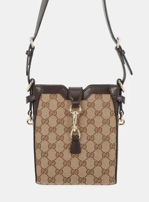 Gucci Jackie Mini Beige Brown GG Canvas Leather Crossbody Bag