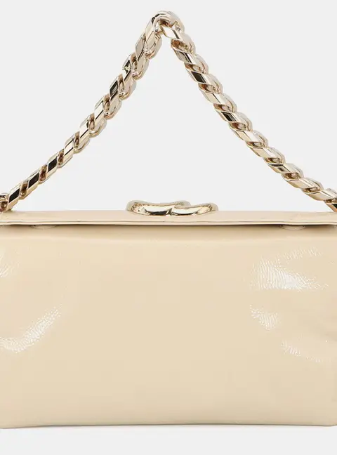 Gucci Double G Chain Shoulder Bag Ivory Patent Leather Shoulder Bag