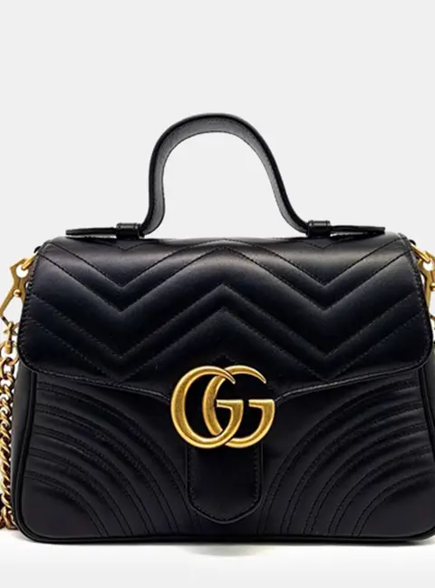 Gucci Black Leather Matelass&eacute; Marmont Top Handle Bag