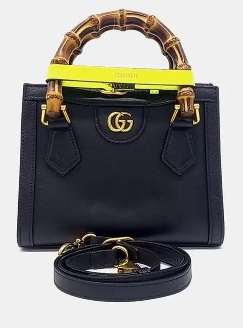 Gucci Diana Black Bamboo and Leather Tote Shoulder Bag