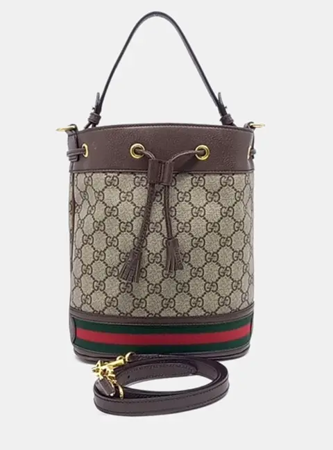 Gucci Ophidia Beige/Brown Coated Canvas and Leather Small Bucket Bag (550621)