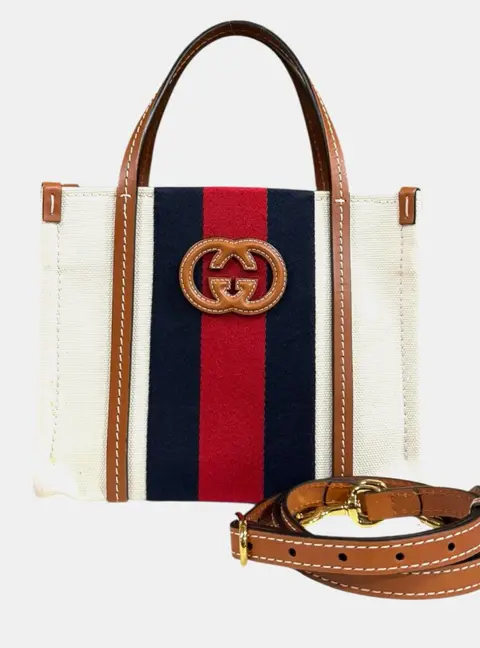 Gucci Interlocking G Mini White Canvas Tote Bag