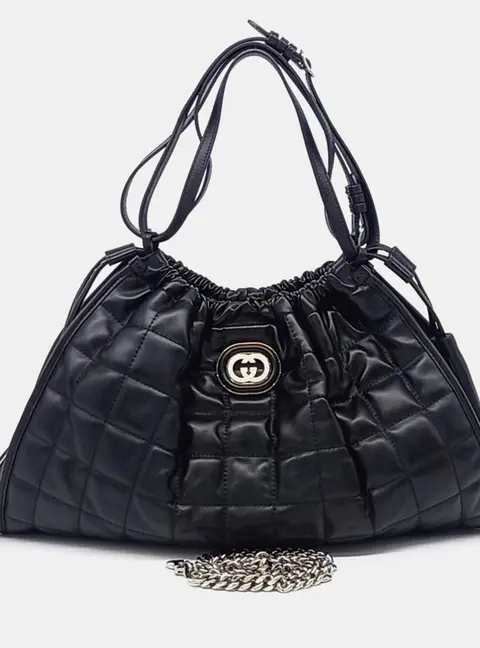 Gucci Black Leather Deco Medium Tote Bag (746210)