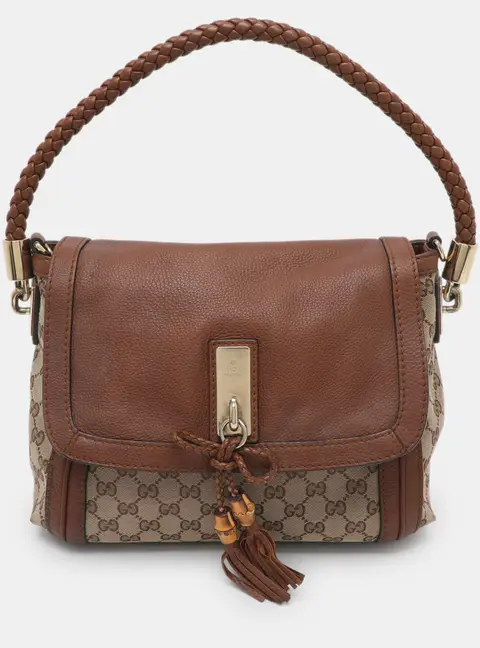 Gucci Bella Beige/Brown GG Canvas and Leather Flap Bag