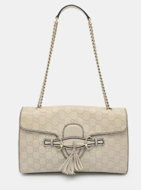 Gucci Emily Medium Light Beige Guccissima Leather Chain Shoulder Bag