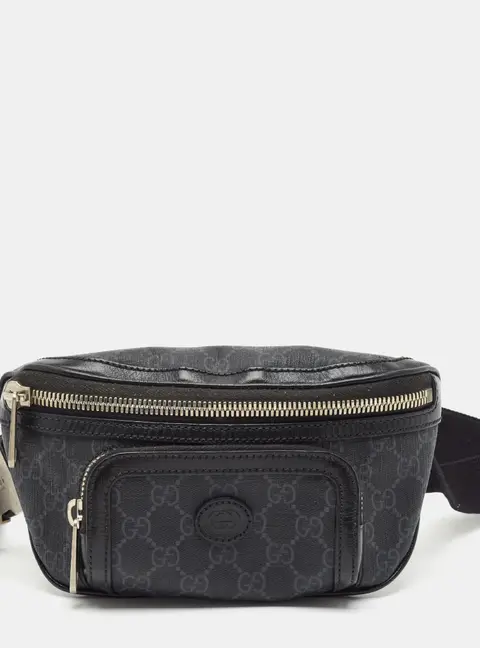Gucci Black GG Supreme Canvas and Leather Belt Bag