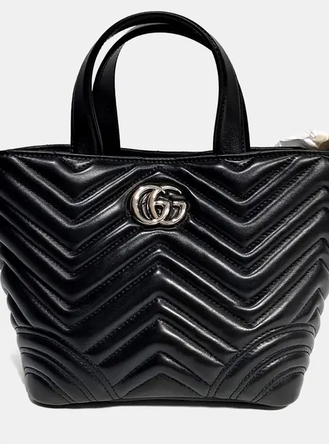 Gucci Marmont Small Black Leather Top Handle Bag