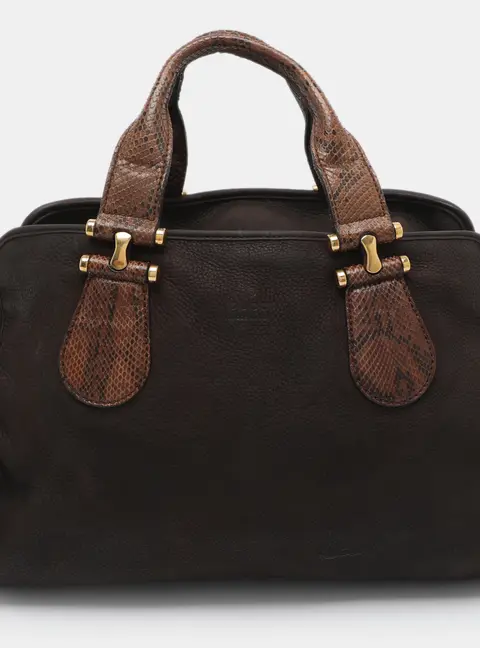 Gucci Twice Brown Suede and Python Satchel