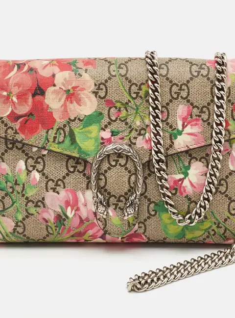Gucci Dionysus Blooms Beige/Pink GG Supreme Canvas Wallet on Chain
