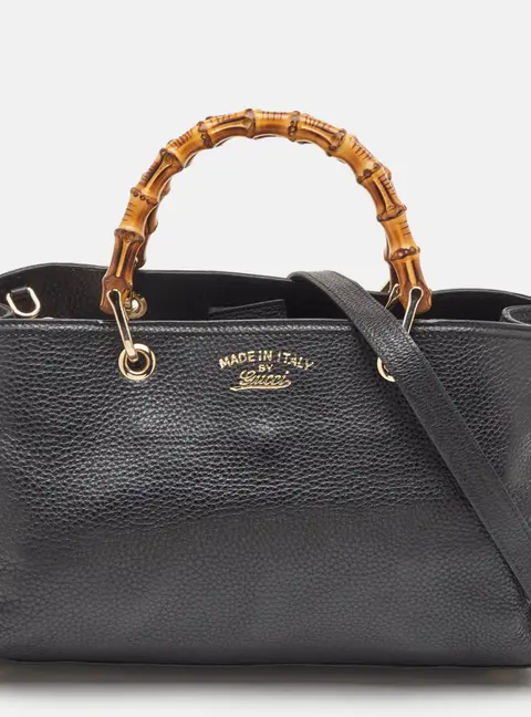 Gucci Bamboo Small Black Leather Shopper Tote