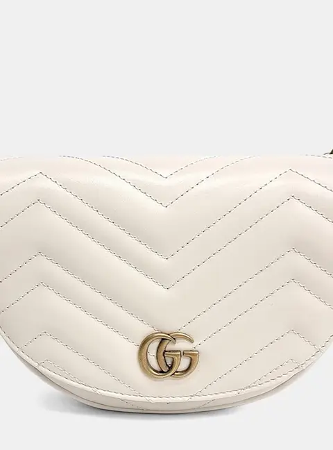 Gucci Cream Leather Gucci Marmont Matrasse Chain Crossbody Bag (746431)