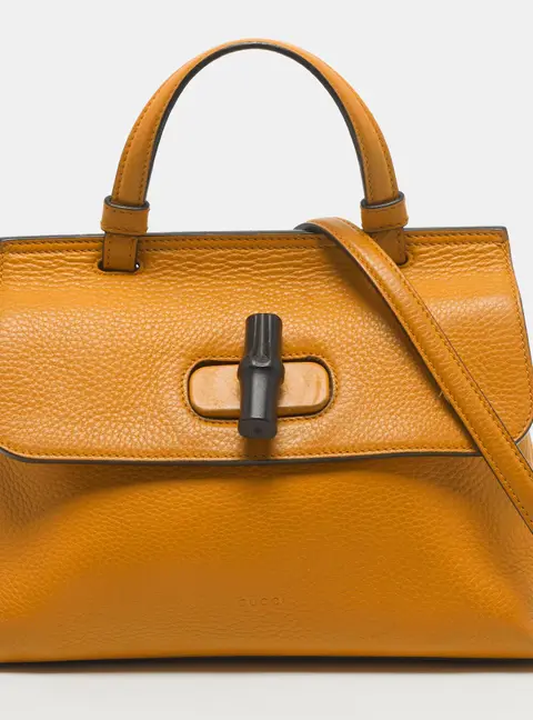 Gucci Bamboo Daily Small Tangerine Leather Top Handle Bag
