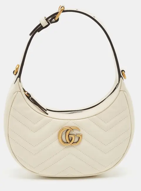 Gucci GG Marmont Small White Matelass&eacute; Leather Hobo