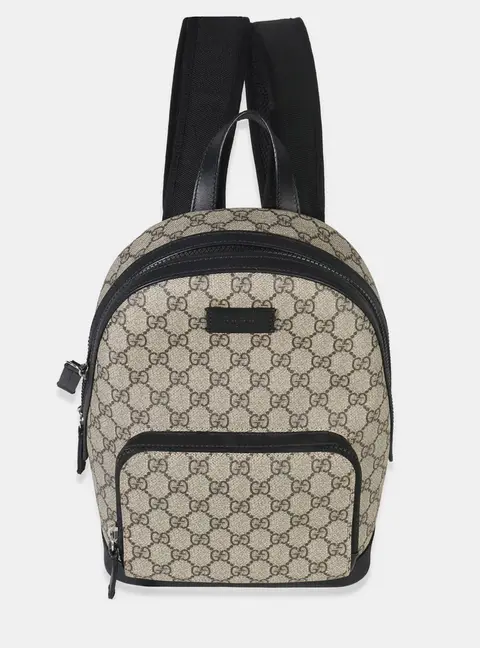 Gucci Eden Small Beige Ebony GG Supreme Canvas Calfskin Leather Backpack Bag