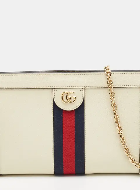 Gucci Ophidia Off White Leather Web Chain Bag