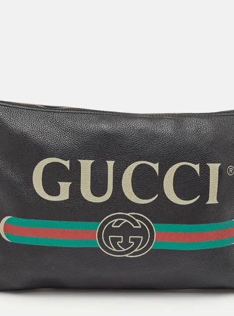 Gucci Logo Portfolio Black Leather Pouch