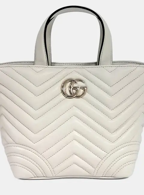 Gucci GG Marmont Small White Leather Tote Bag
