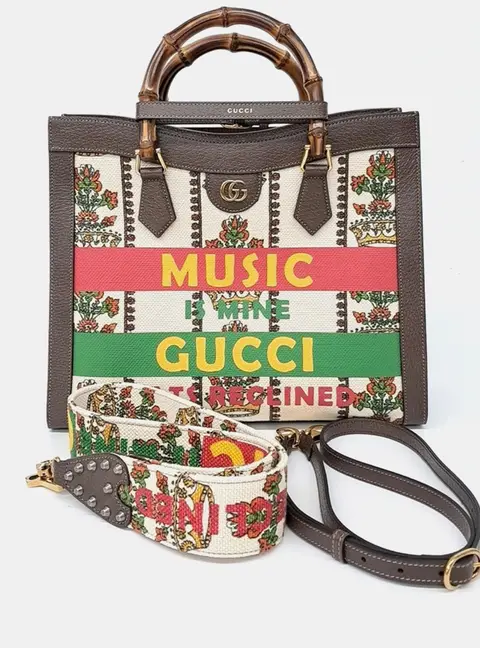 Gucci Brown Multicolor Canvas and Leather Diana Tote and Shoulder Bag (681151)