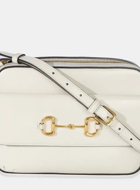 Gucci White Textured Calfskin Small Horsebit 1955 Shoulder Bag