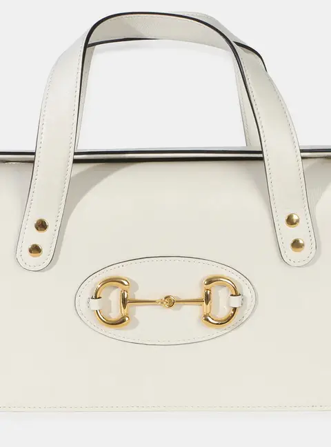 Gucci Mystic White Calfskin Small Horsebit 1955 Foldover Top Handle Bag