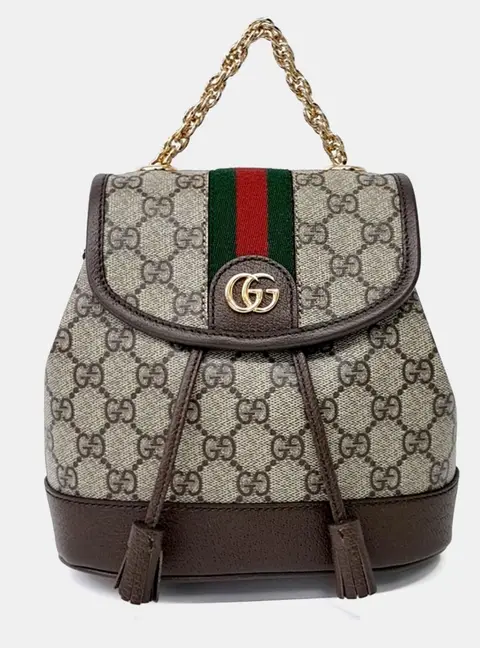 Gucci Ophidia Mini Beige Ebony GG Supreme Canvas and Brown Leather Backpack Bag