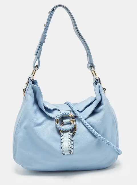 Gucci Wave Large Light Blue Leather and Alligator Hobo