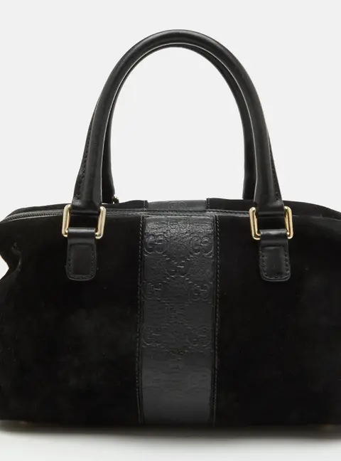 Gucci Black Guccissima Leather and Suede Satchel