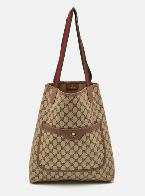 Gucci Vintage Web Sherry Line Beige/Brown GG Supreme Canvas Tote
