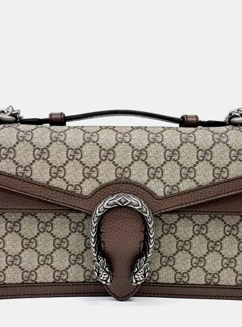 Gucci Brown Leather and PVC Dionysus Gg Top Handle Bag