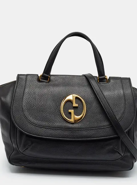 Gucci 1973 Medium Black Leather Top Handle Bag