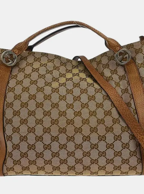 Gucci Interlocking G Tote Medium Beige GG Canvas Leather Shoulder Bag