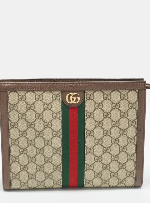 Gucci Ophidia Brown/Beige GG Supreme Canvas and Leather Pouch