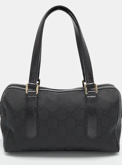 Gucci Small Black GG Nylon Boston Bag