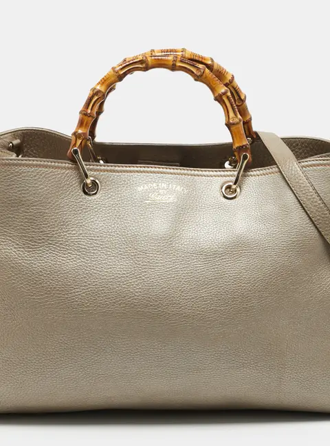 Gucci Bamboo Large Gold Leather Shopper Tote