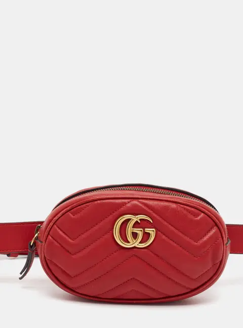 Gucci GG Marmont Mini Red Matelass&eacute; Leather Belt Bag