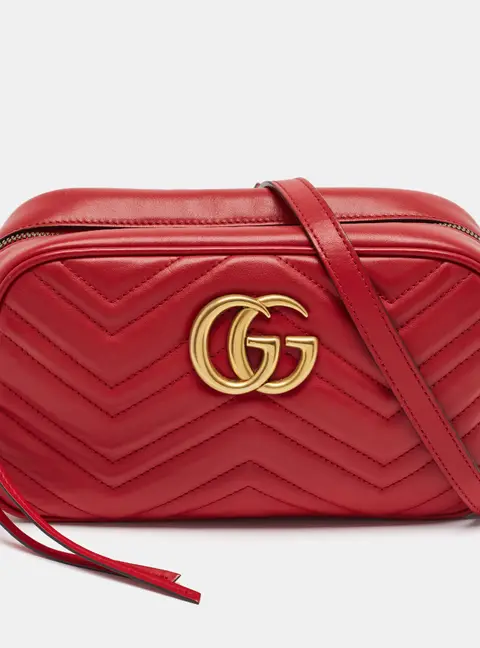 Gucci GG Marmont Small Red Matelass&eacute; Leather Camera Bag